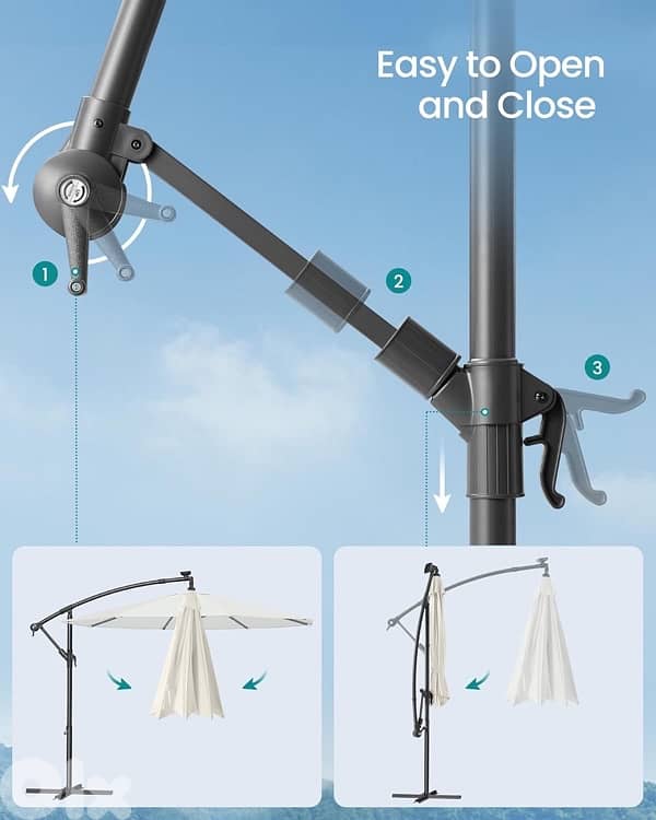 Parasol with Solar-Powered LED Lights, 3 m Banana Patio Umbrella 4