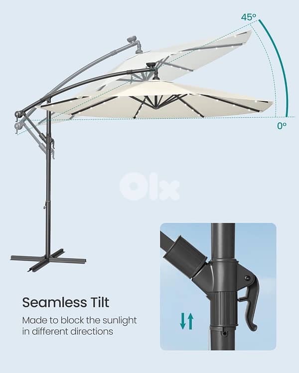Parasol with Solar-Powered LED Lights, 3 m Banana Patio Umbrella 5