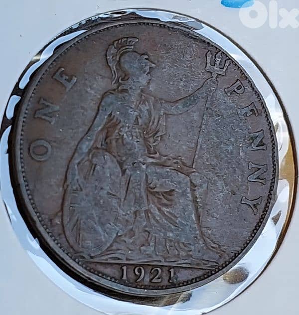 England 1921 KGV large bronze one Penny coin 0