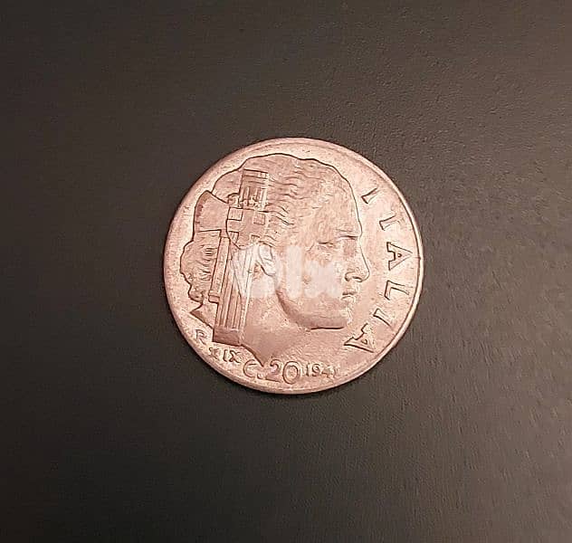 Italy 1941 WWII Victor Emanuele III  Rare 20 Centesimi 1