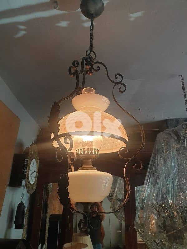 french iron and opaline chandelier 0