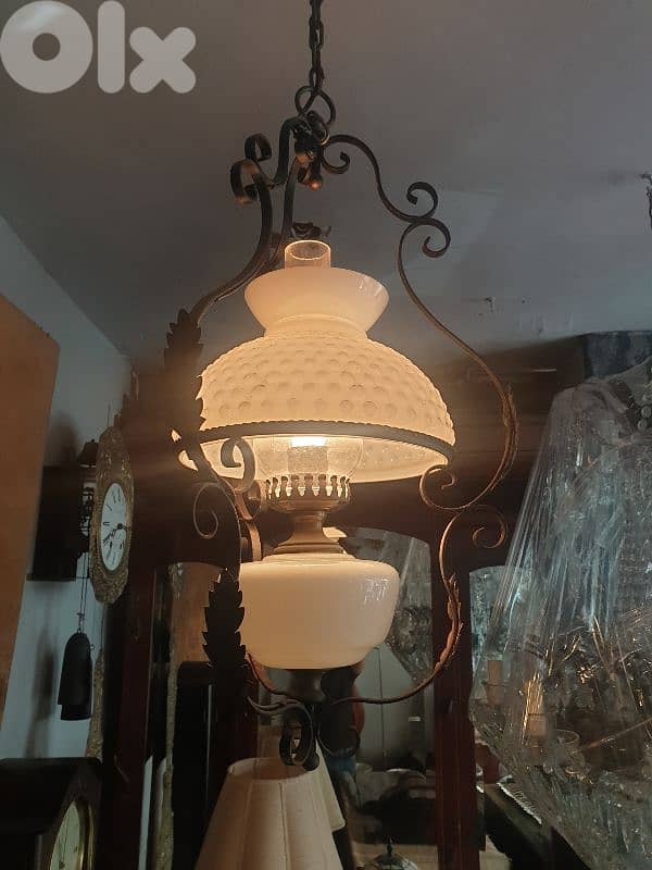french iron and opaline chandelier 1