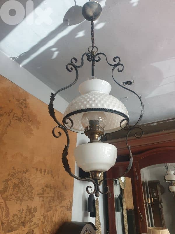 french iron and opaline chandelier 2