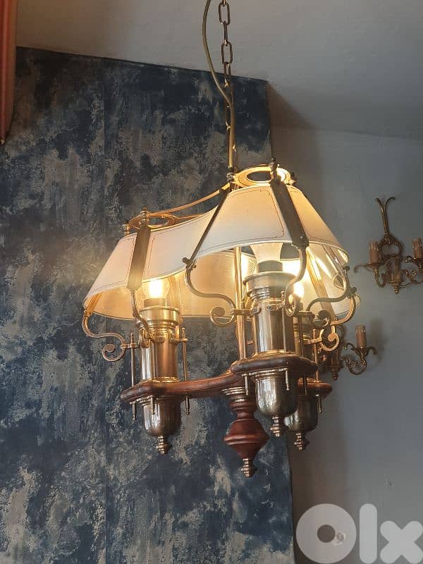 english wood and brass chandelier 0
