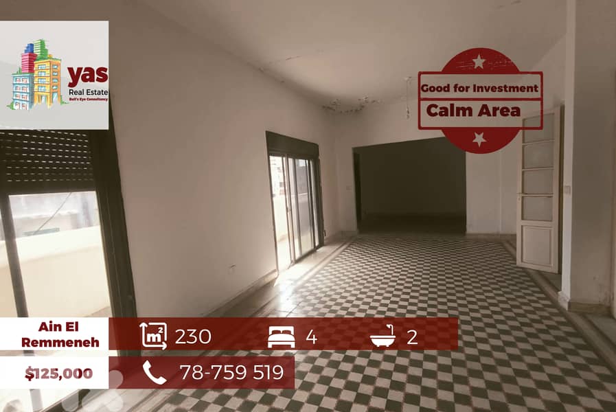 Ain El Remmaneh 230m2 | Well Maintained | Dead End Street | AA 0