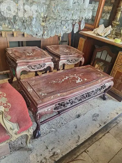 original Chinese rose wood mother of pearl inlaid tables