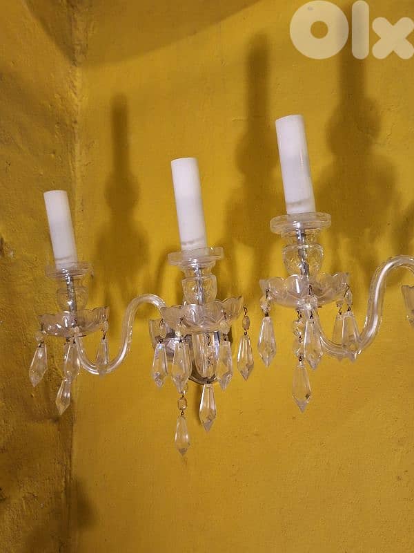 2 antique original czech crystal wall lights 0