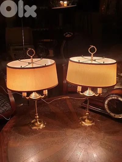 2 antique french brass lamps