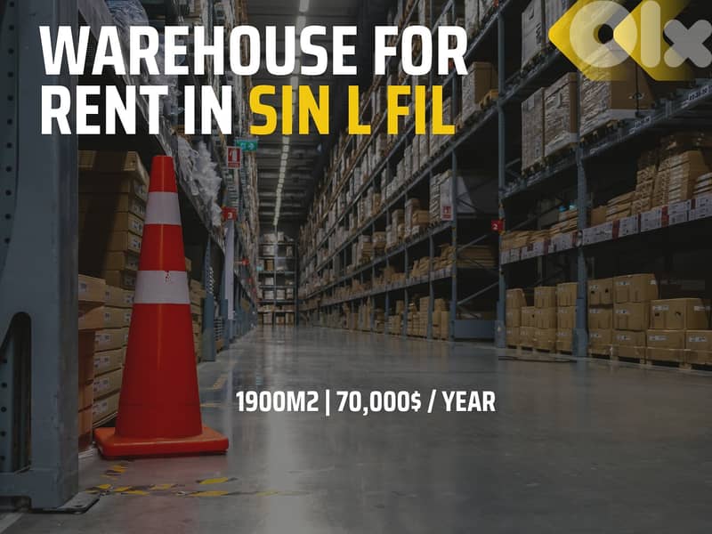 JH25-4274 Warehouse 1900m2 for rent in Sin l Fil, $ 5,833 cash 0