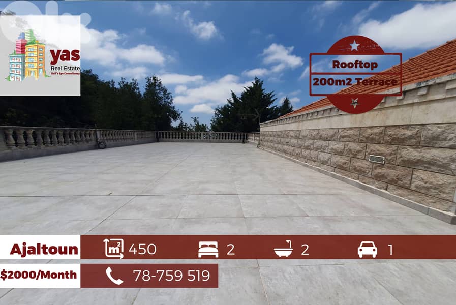 Ajaltoun 450m2 | 200m2 Terrace | Rent | Open View | Calm Area | KH 0