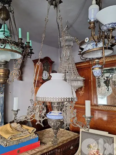 large bronze porcelain and opaline chandelier