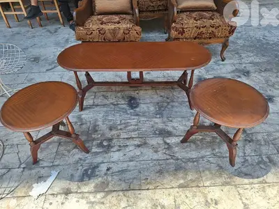طقم طاولات صالون خشب جوز انتيك مميز ناعم coffee table