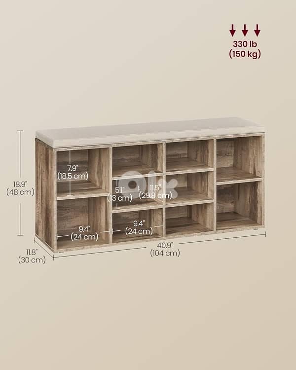 Shoe Bench, Storage Bench with Padded Cushion, 1
