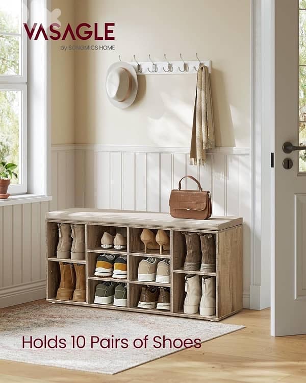 Shoe Bench, Storage Bench with Padded Cushion, 2