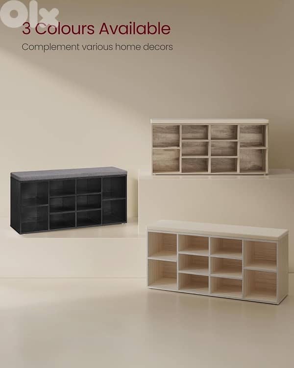 Shoe Bench, Storage Bench with Padded Cushion, 6