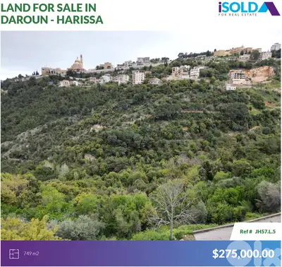 749m2 Land+Panoramic View 4sale in Daroun-Harissa - أرض للبيع في حريصا