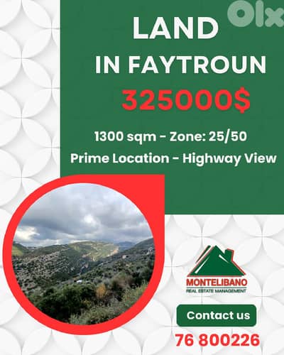 Prime Location 1300 sqm Land For Sale in Faytroun with Highway View !!