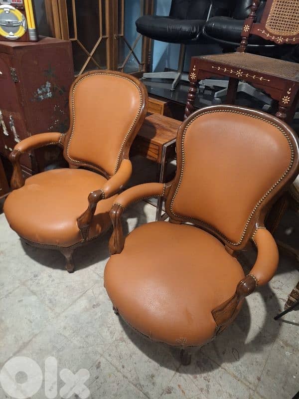 arm chairs Louis Phillip leather original 0