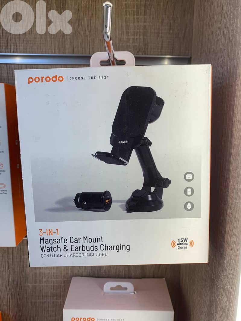 Porodo magsafe car mount PD-3IN1CMT 0