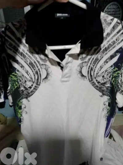 White and black T-shirt.