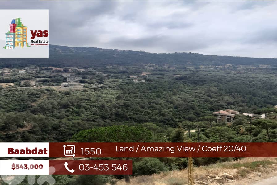 Baabdat 1550m2 | Land | Coeff 20/40 | Prime Location | PA 0
