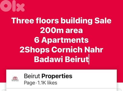 3Floors Building 6 Apartments 2 Shops Sale Mar Mkhayel Badawi Beirut