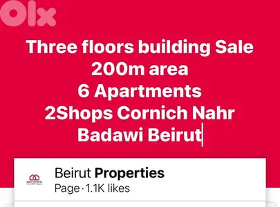 3Floors Building 6 Apartments 2 Shops Sale Mar Mkhayel Badawi Beirut