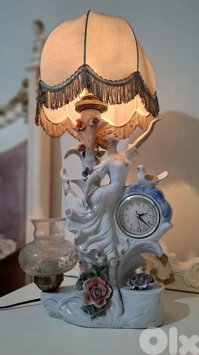 Magnificent Vintage Porcelain-Biscuit Ballerina Lamp & Clock