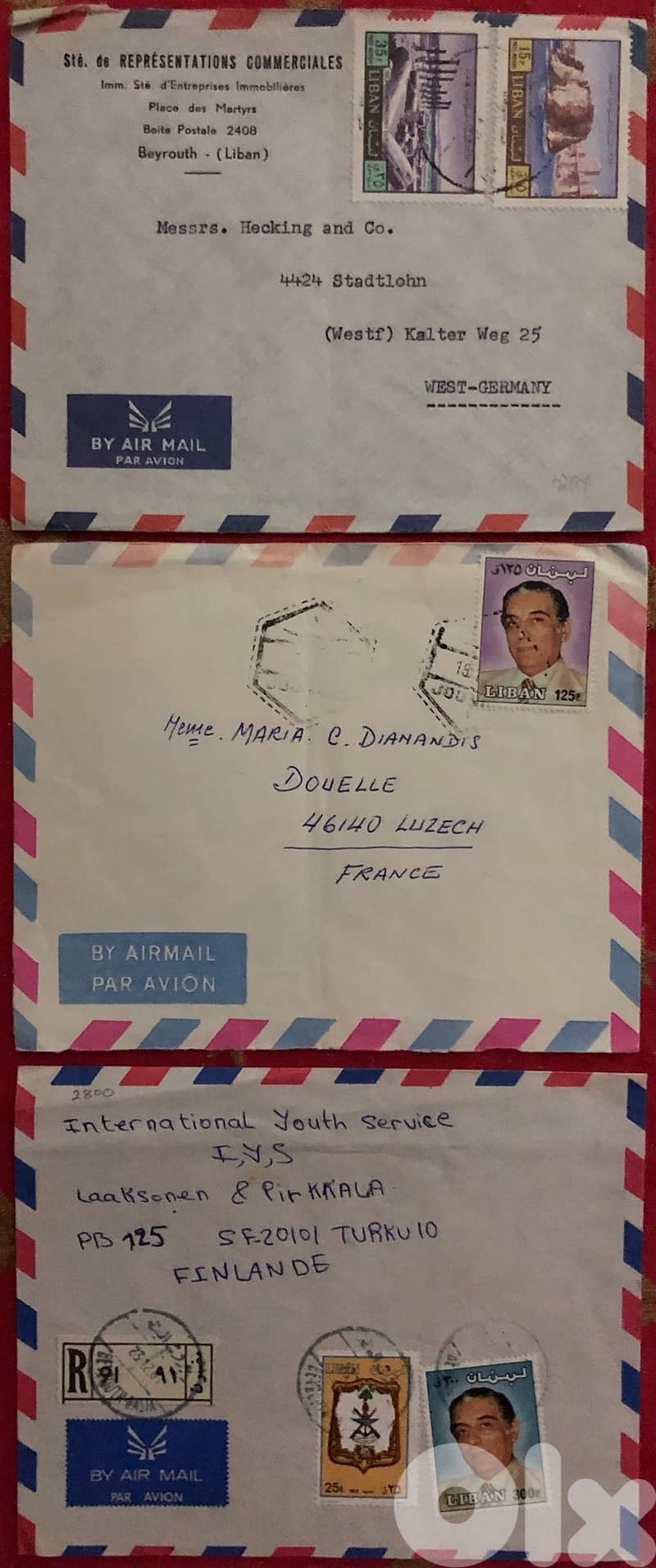 9 different covers Lebanon sent to different countries and dates 0
