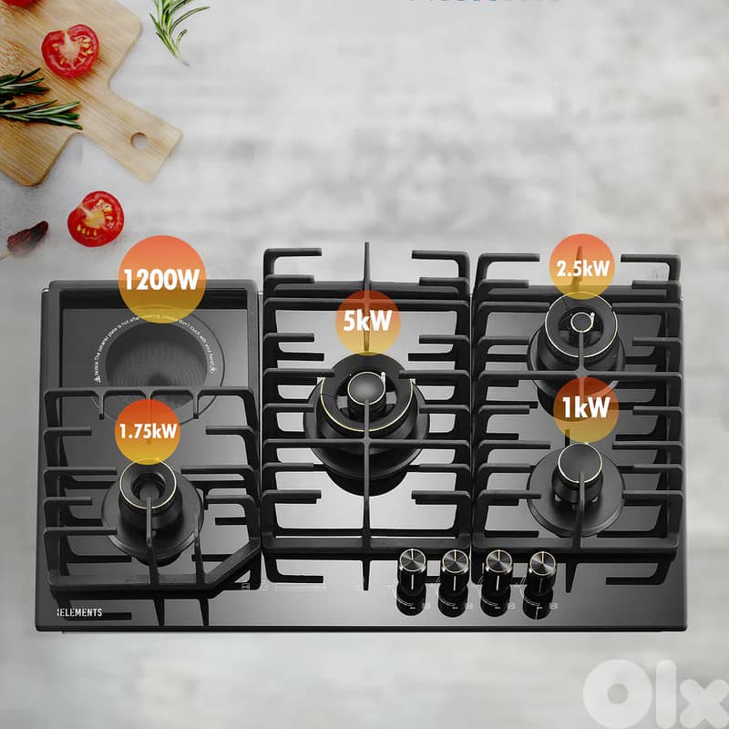 KB ELEMENTS BUILT-IN GAS COOKTOP ( 4 GAS BURNERS + 1 ELECTRIC COOKER ) 2