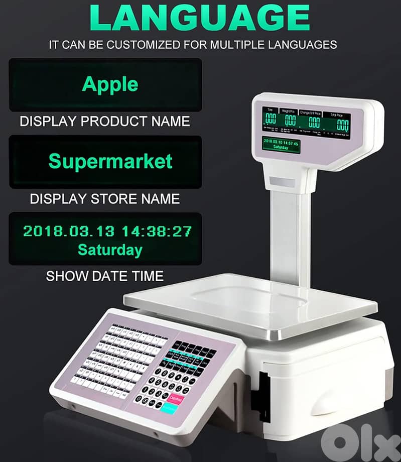 SUPERMARKET BARCODE WEIGHING POS SYSTEM CASH REGISTER SCALE ميزان 3