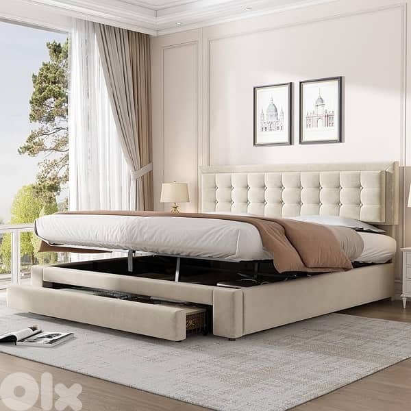 Generic Bed with Drawer, Velvet fabric 0