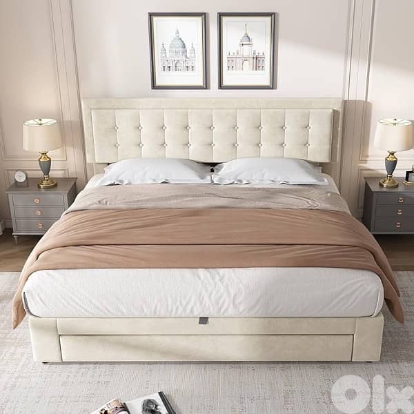Generic Bed with Drawer, Velvet fabric 1