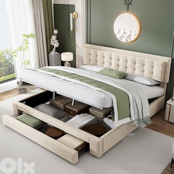 Generic Bed with Drawer, Velvet fabric 2