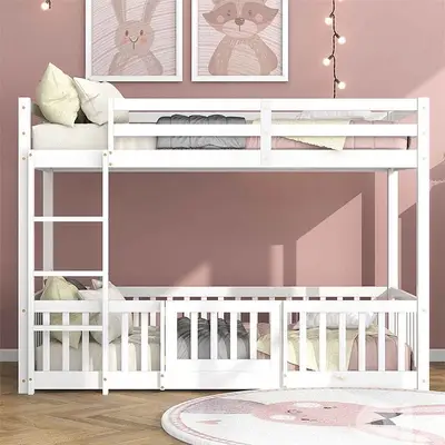 Bunk bed Bunk bed with right-angled stairs, bed with fences and doors