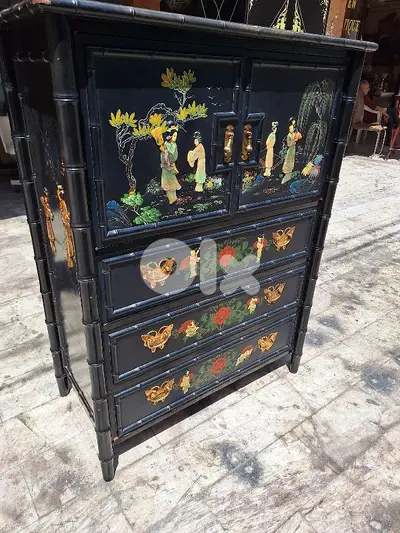vintage Chinoiserie Tall Highboy Bar Cabinet 18em siecle