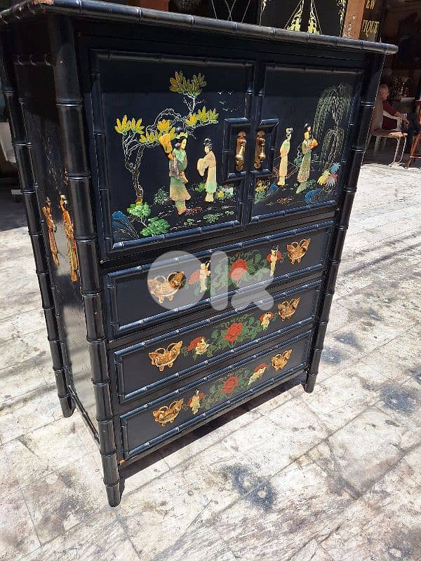 vintage Chinoiserie Tall Highboy Bar Cabinet 18em siecle 0