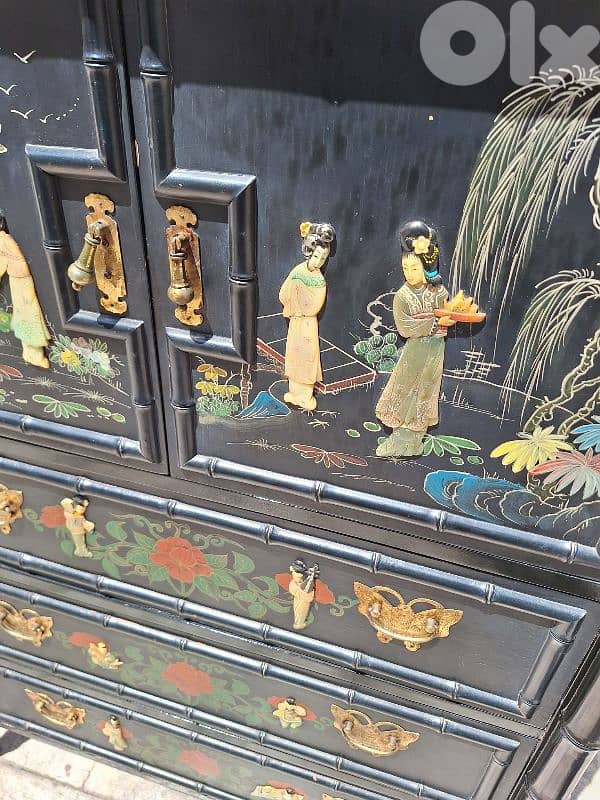 vintage Chinoiserie Tall Highboy Bar Cabinet 18em siecle 3