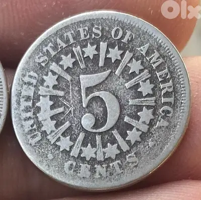 عملة عملات قديمة ٥ سنت الشعاع اول اصدار سنة ١٨٦٦ 5cents with rays 1866