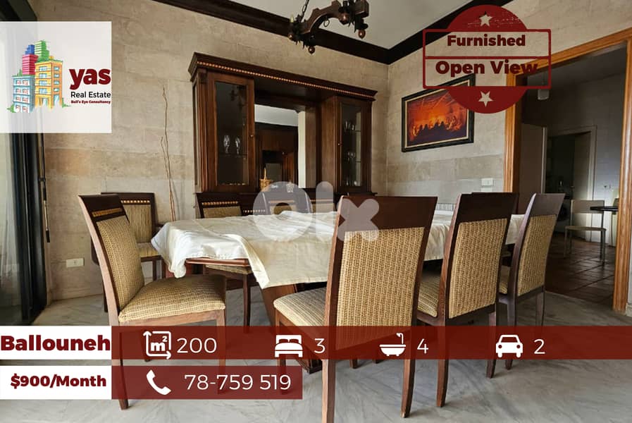 Ballouneh 200m2 | Furnished For Rent | Calm Street | Open View | TO 0