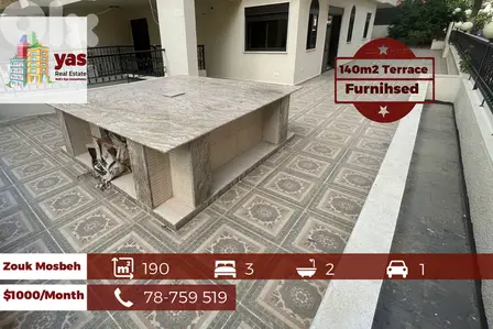 Zouk Mosbeh 190m2 | 140m2 Terrace | Furnished | Rent | Calm Street |JA