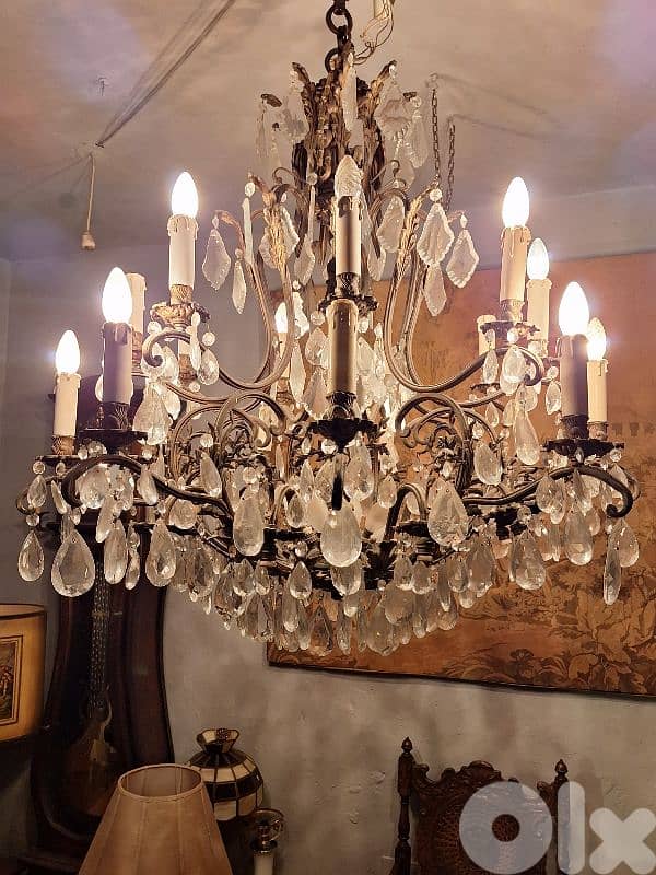 french bronze and crystal large chandelier 0