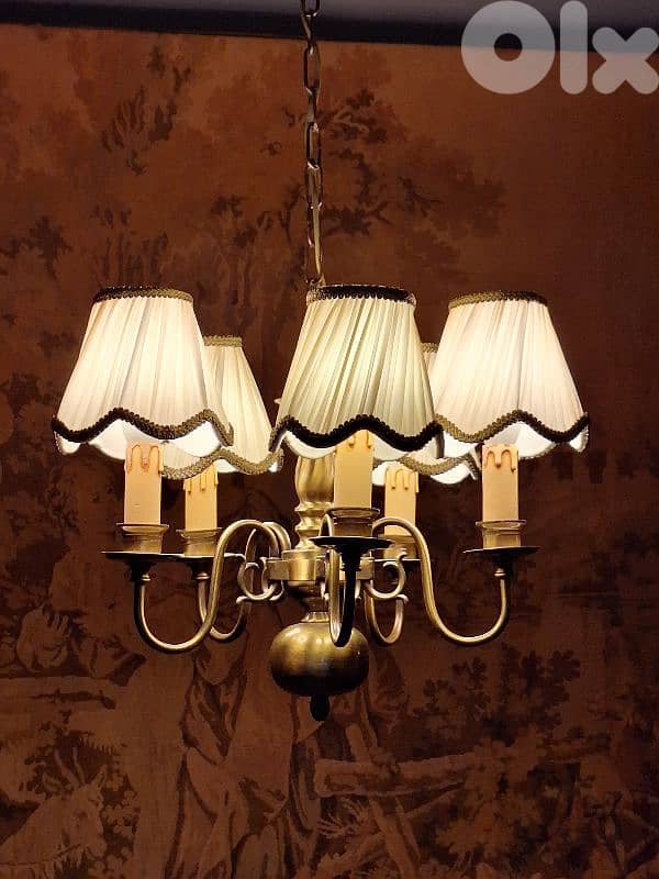 flemish 5 lamps brass chandelier 0