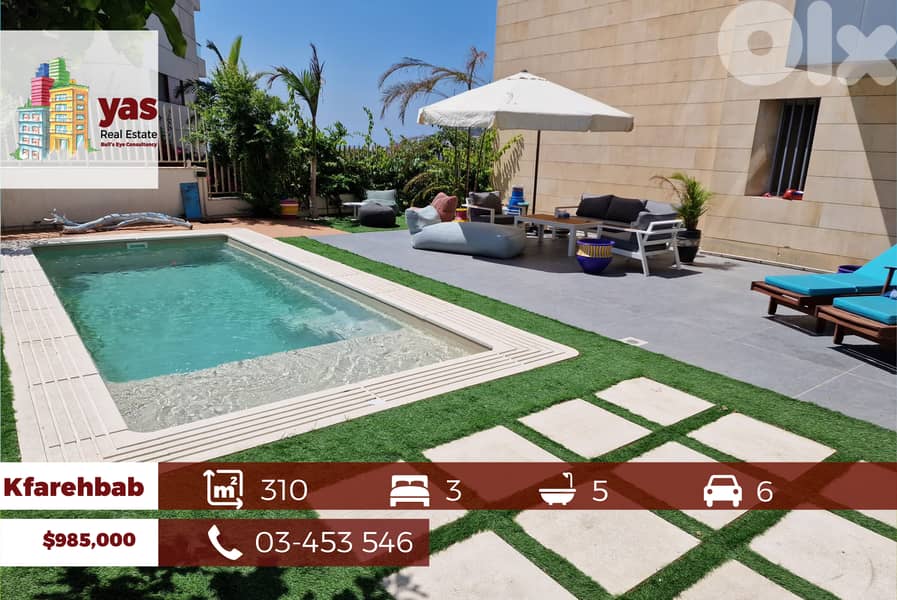 Kfarehbab 310m2 | 300m2 Terrace&Garden |Luxury| Furnished | PA | 0