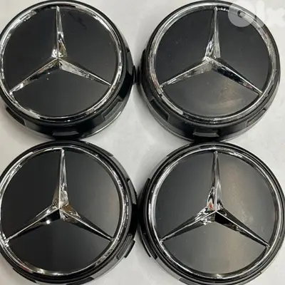 Set of 4 Mercedes Wheel Center Cap Black & Chrome 75 mm