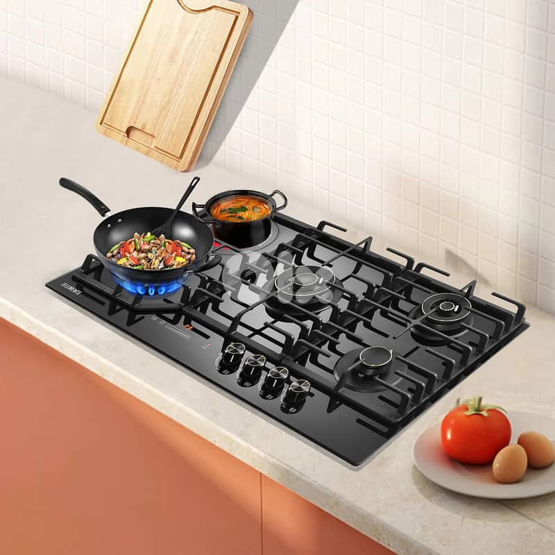 BUILT-IN GAS COOKTOP - 4 BURNERS + 1 ELECTRIC 1
