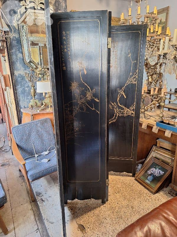 japanese 4 parts folding screen embeded with emerald/jade stones 1