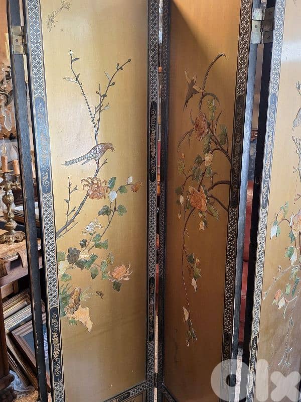 japanese 4 parts folding screen embeded with emerald/jade stones 5