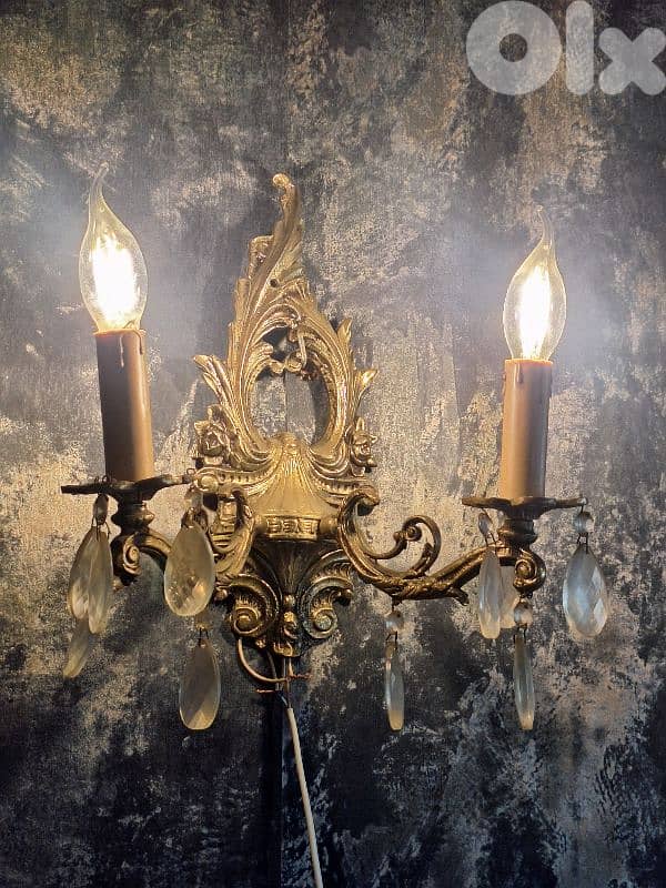 2 bronze and crystal wall lights 0