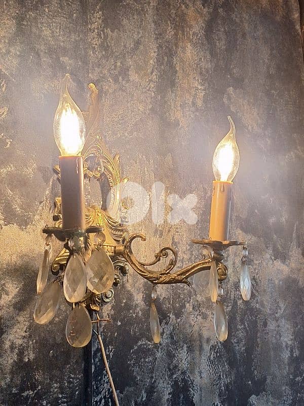 2 bronze and crystal wall lights 1
